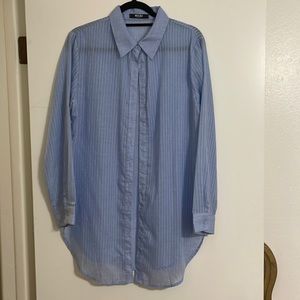 Miss Lola sheer blue button up shirt